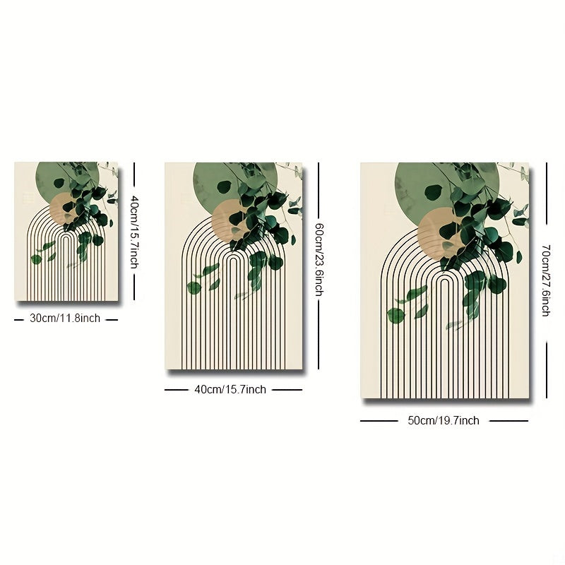 Set of Three Eucalyptus Leaf and Geometric Wall Art Prints for Living Room Decor