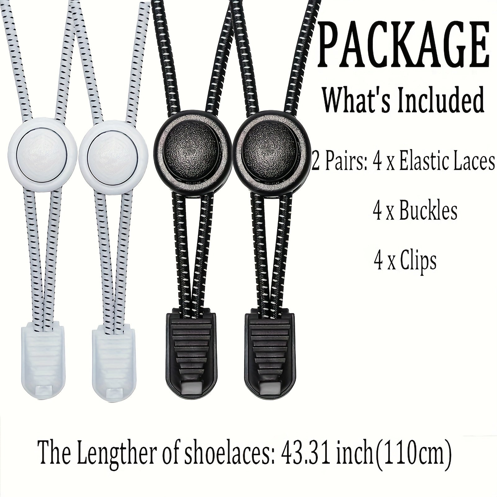 2PCS No-Tie Elastic Shoelaces for Sneakers Durable Stretchy Quick Lock