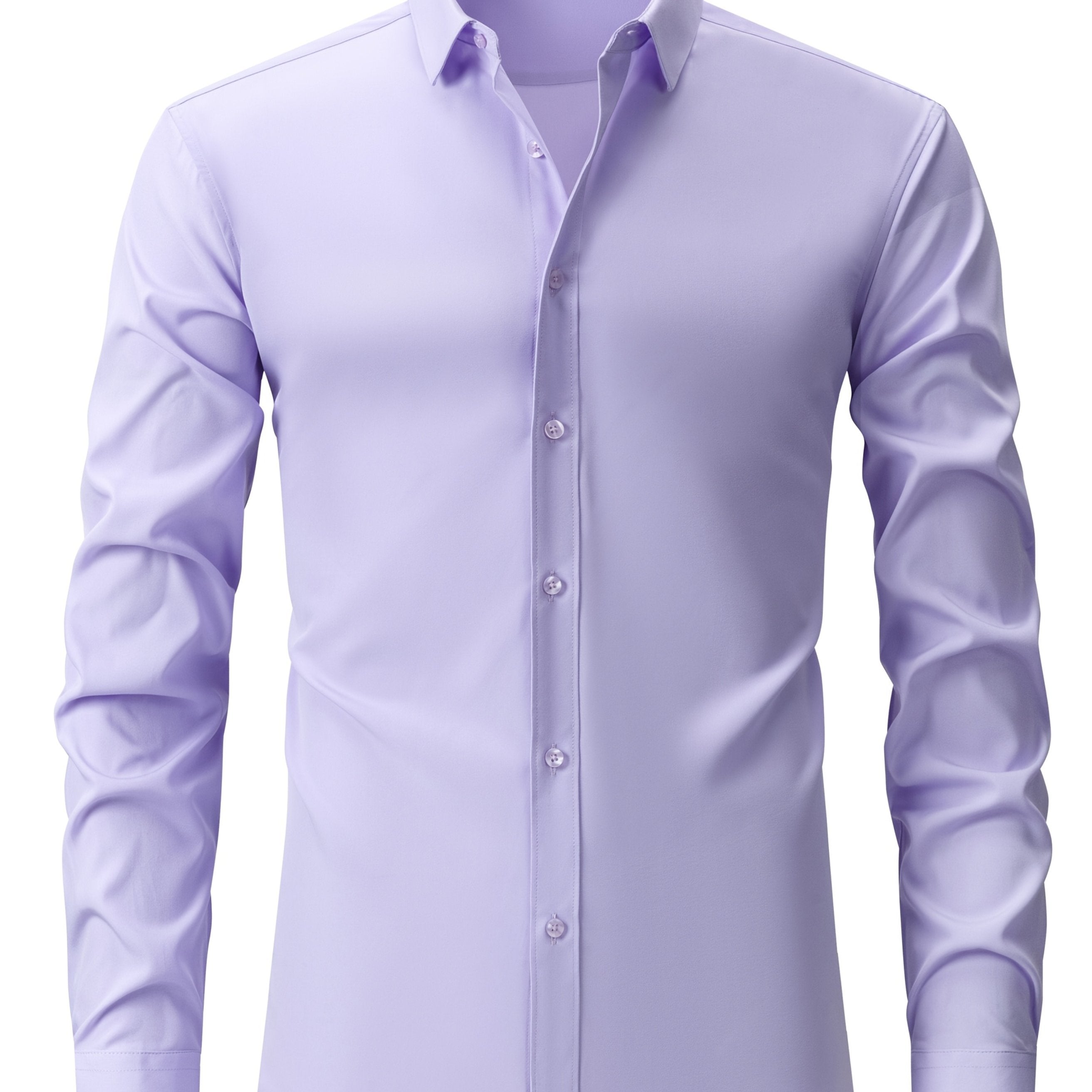 Men's Black Long Sleeve Shirt with Lapel Collar Polyester Stretch Regular Fit for Casual Business