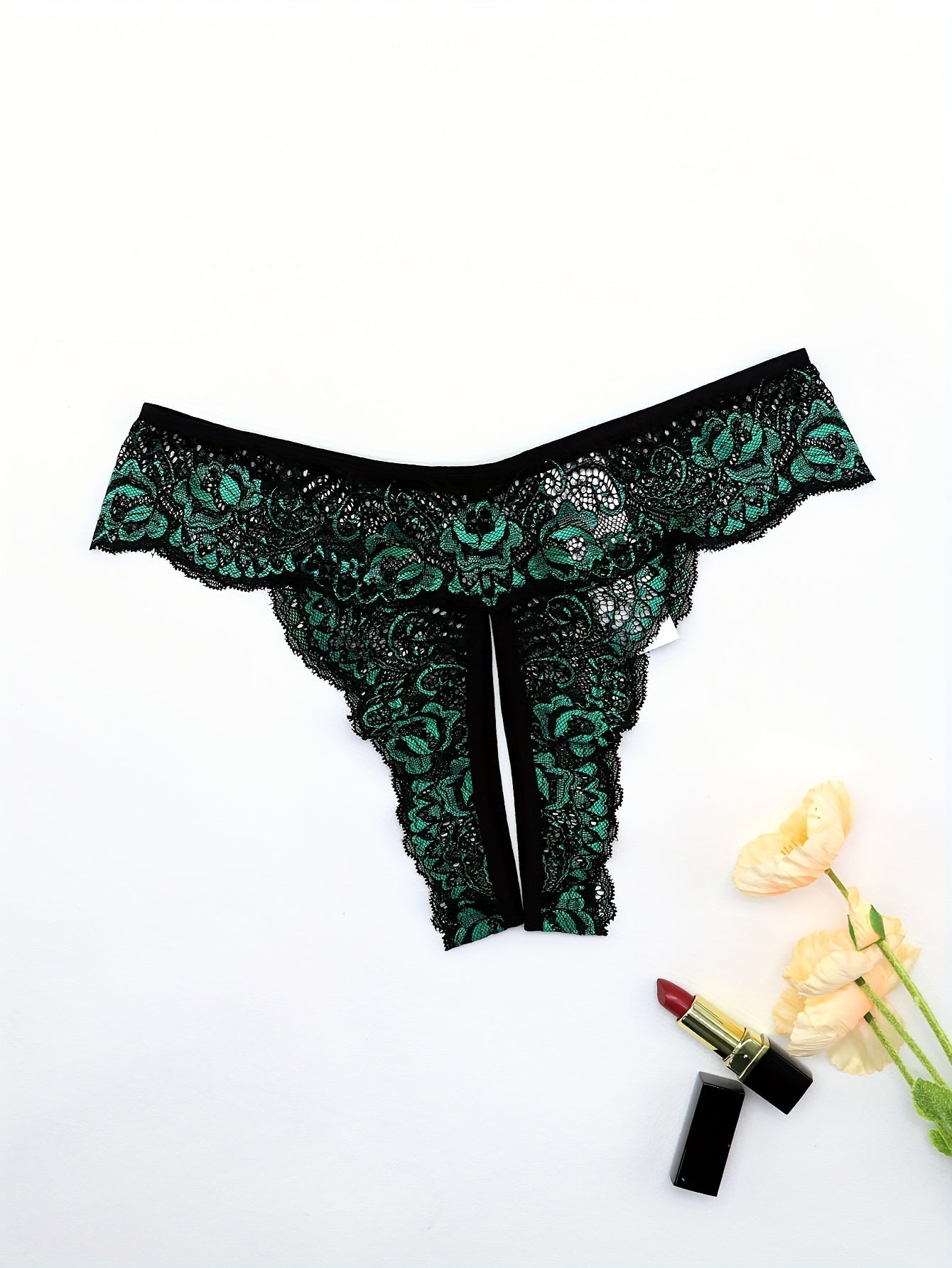 Women's Floral Lace Thongs Open Crotch Panties for Women
