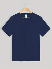 Men's Cotton Crew Neck T-Shirt Solid Color Summer Casual Knit Fabric Regular Fit