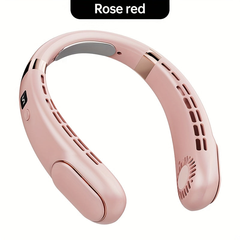 Portable Neck Fan Dual Turbo Airflow USB Rechargeable 5-Speed Cooling for Sports Travel
