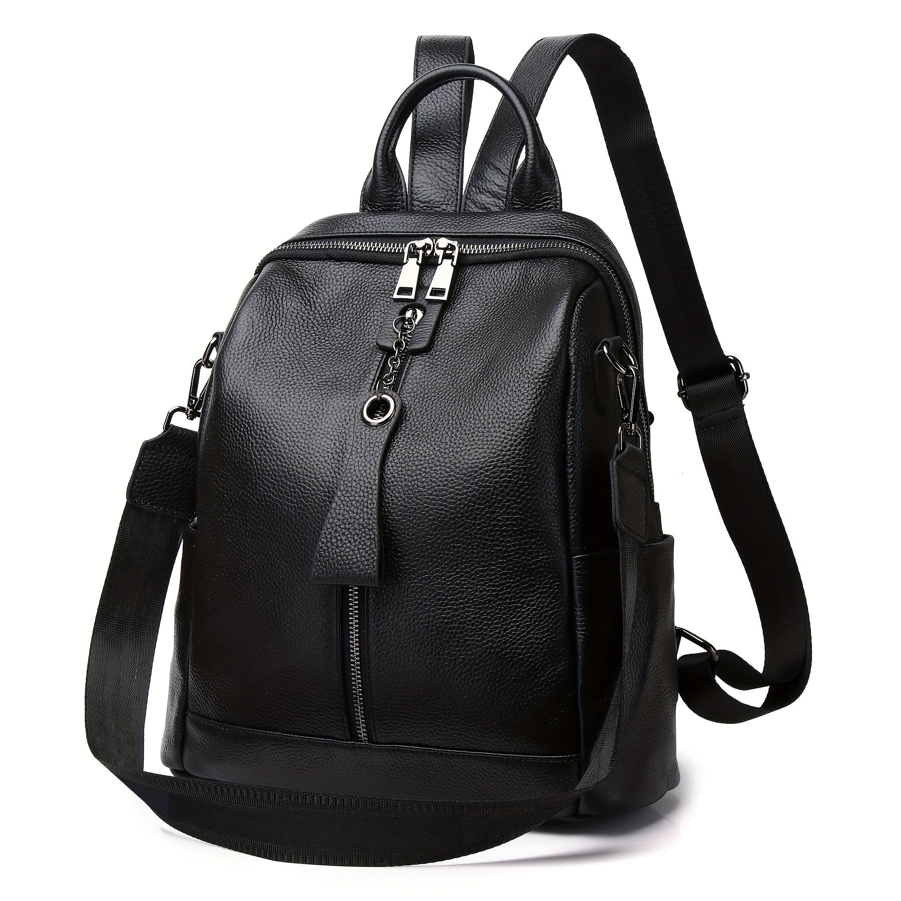 Women's Genuine Leather Backpack Anti-Theft Large Capacity Korean Style Black