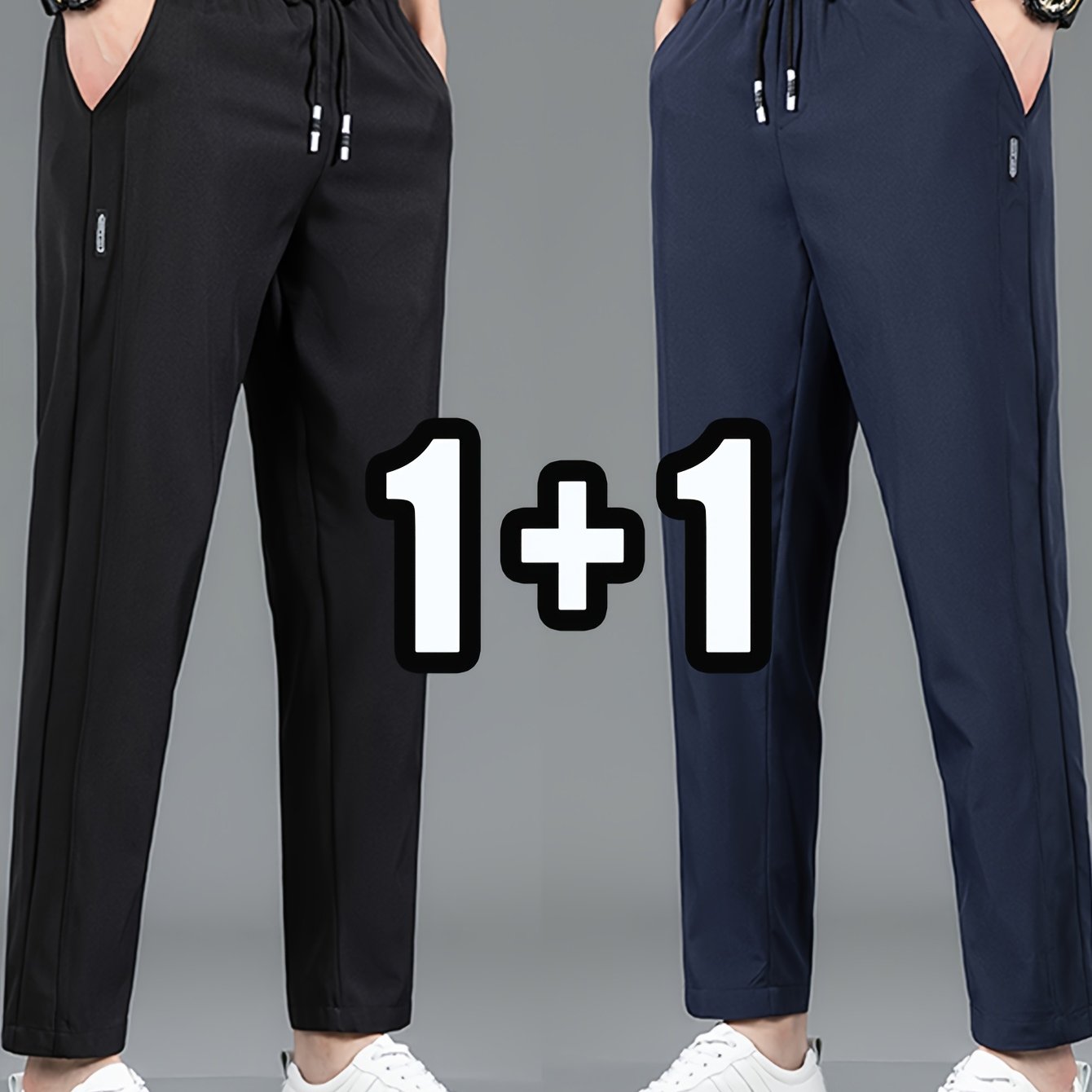 Men's Casual Drawstring Pants Breathable Quick-Dry Polyester for Outdoor Hiking in Black Navy Blue