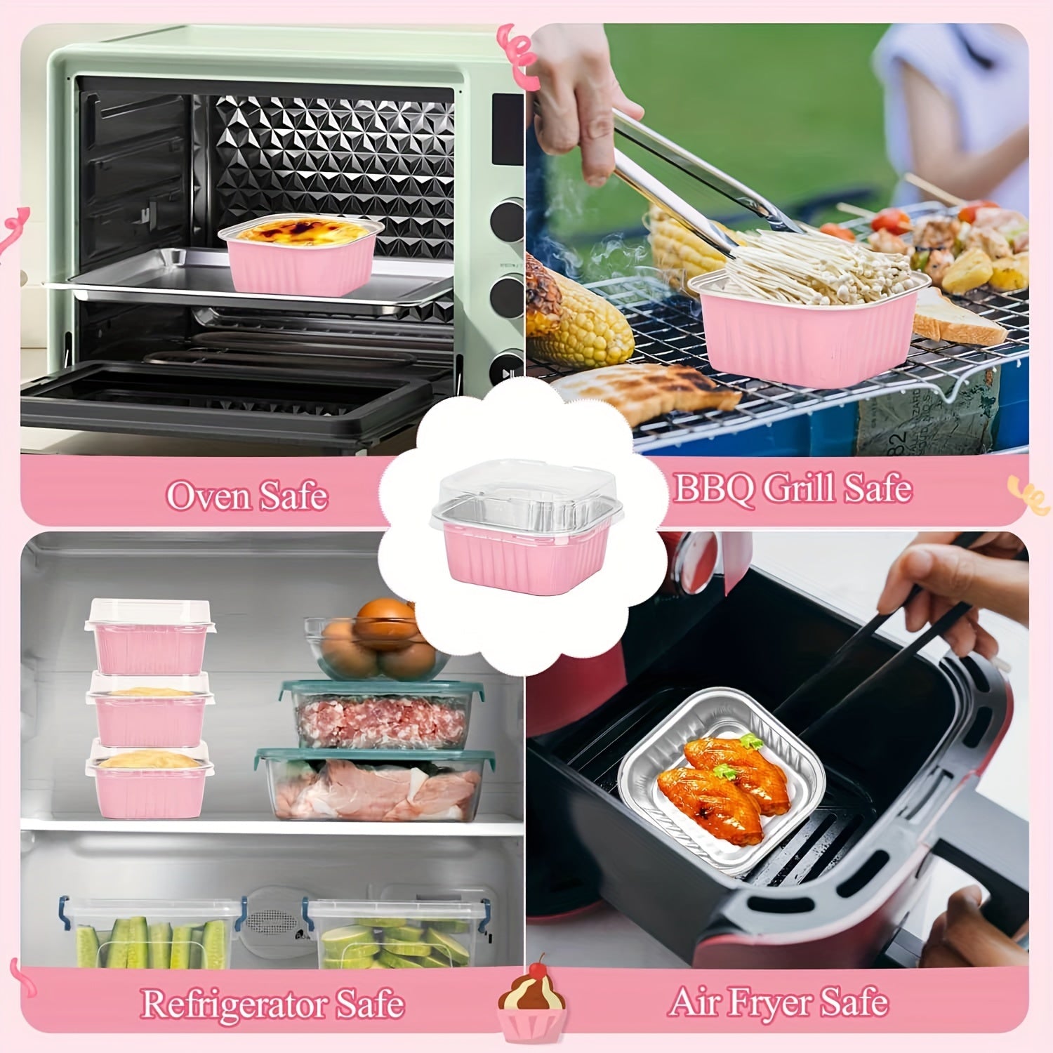 Mini Cake Pans Set 10 or 50 5oz Aluminum Square Baking Cups with Lids and Spoons