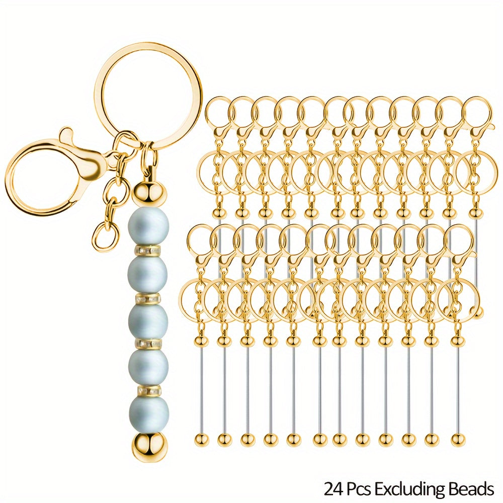24 Gold Keychain Rods for DIY Crafts Bead-Free Design for Valentine's Day Gifts