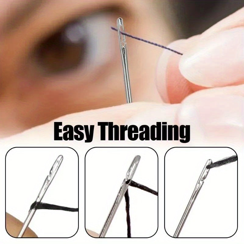 12pcs Stainless Steel Hand Sewing Needles, White Side Hole Pins, DIY Craft