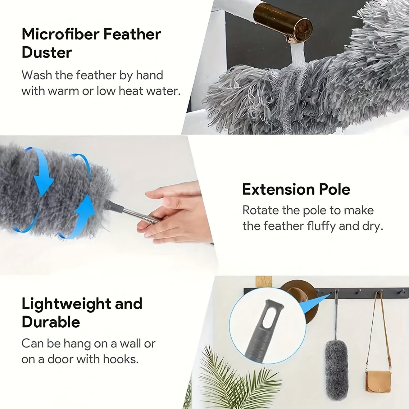 Electrostatic Duster with Retractable Brush for Fan Keyboard Furniture Cleaning