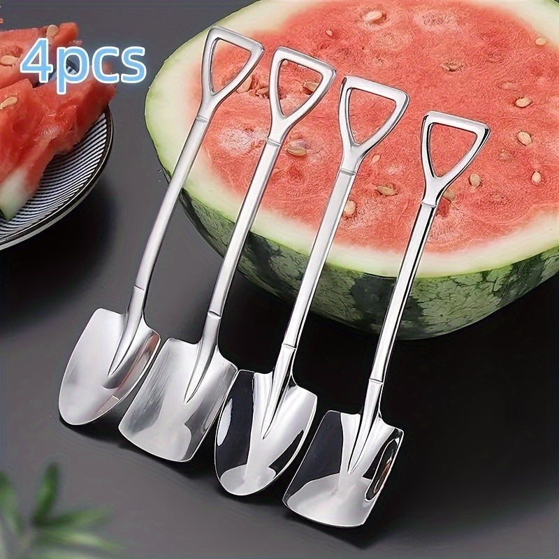 4-Piece Stainless Steel Dessert and Soup Spoon Set with Waterproof Design and Utility Hooks