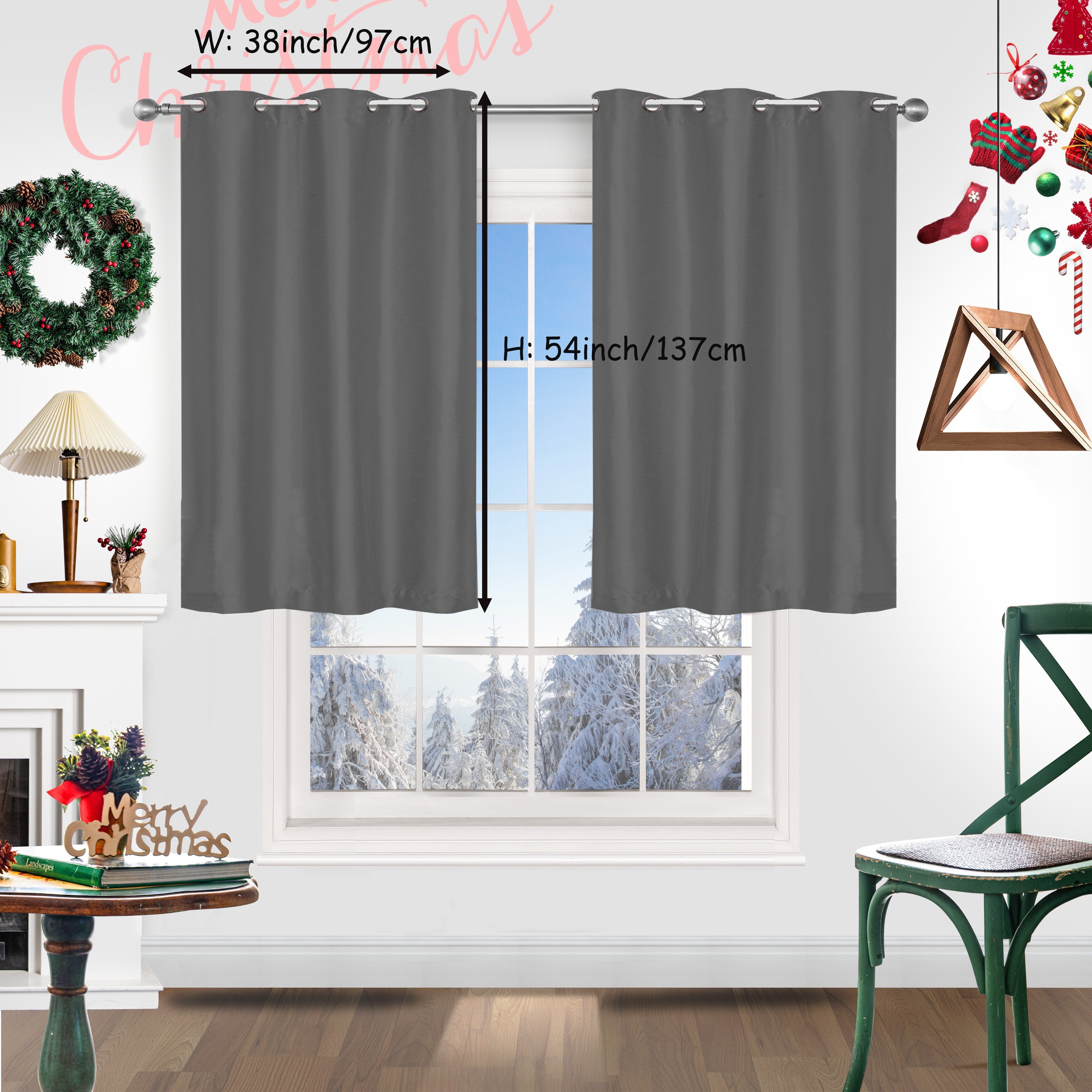 Red Christmas Curtains 2 Pieces Faux Silk Grommet Top for Living Room Bedroom Office