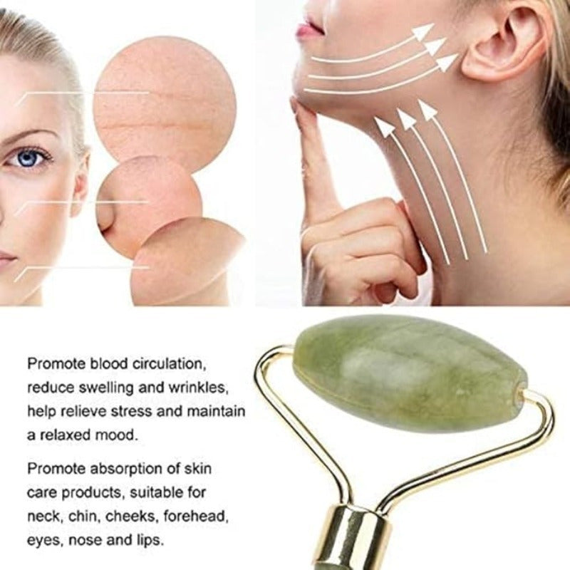 4-in-1 Natural Jade Roller and Gua Sha Set Facial Massager with Eye and Vertebral-Shaped Rollers for Warm and Ice Therapy