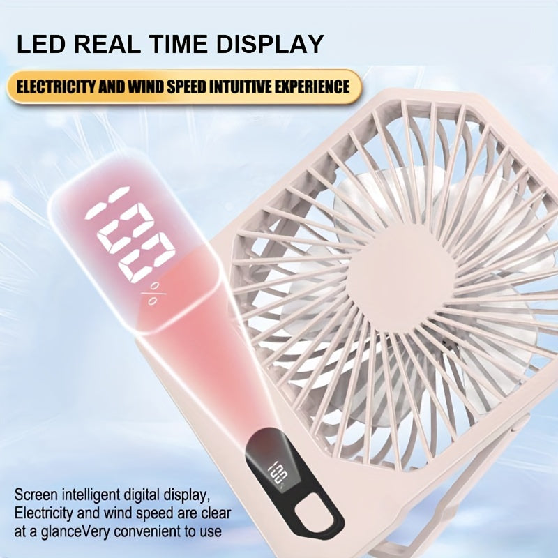 Portable USB Desktop Fan 6-Inch 3-Speed with Digital Display and Rechargeable Battery