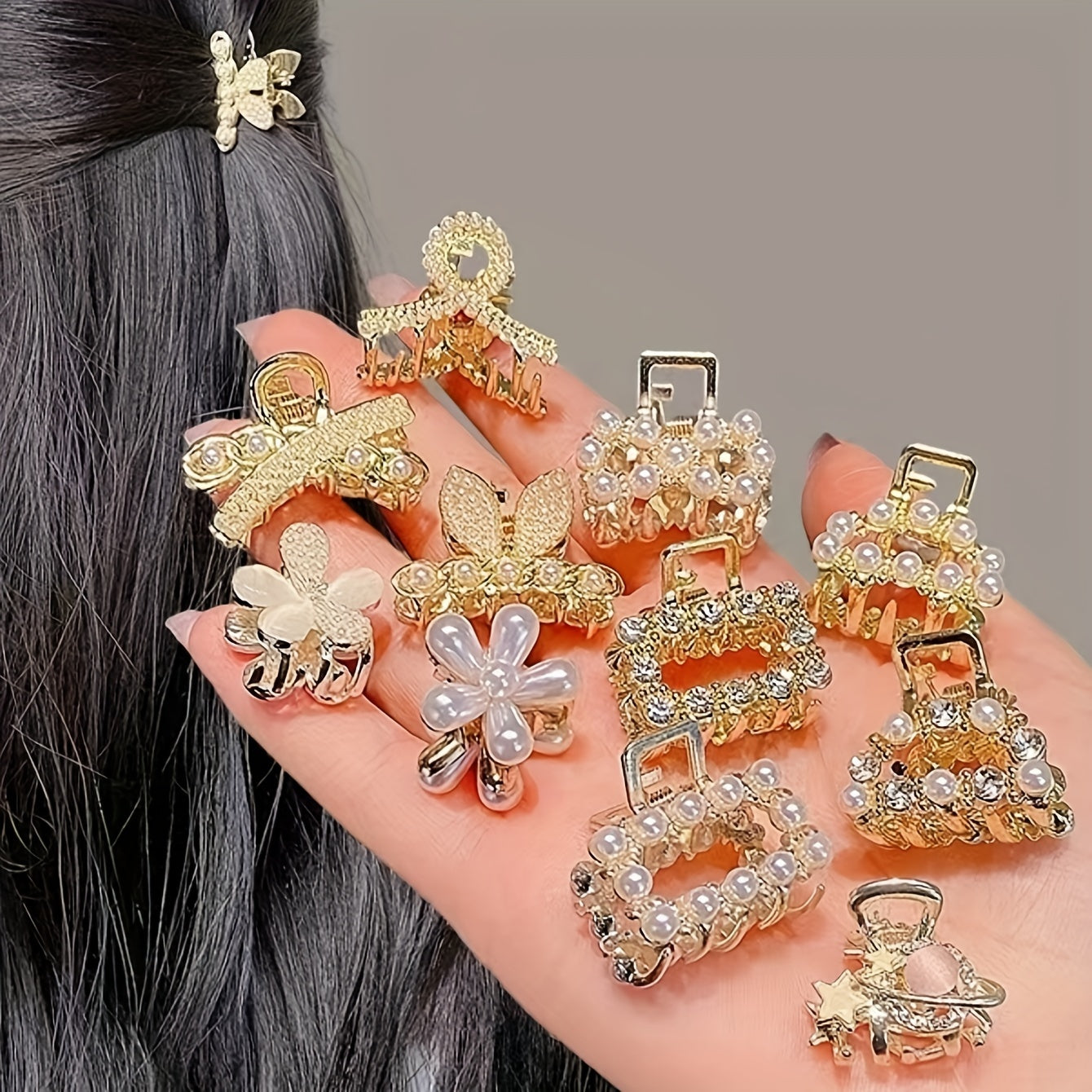 Set of 6 Elegant Mini Hair Clips with Faux Pearls Rhinestones for Women Girls