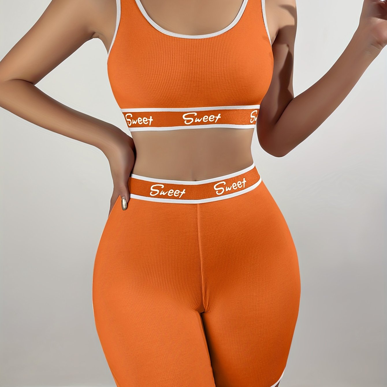 Women's Letter Print Lingerie Set Full Coverage Tank Bra and Boyshorts