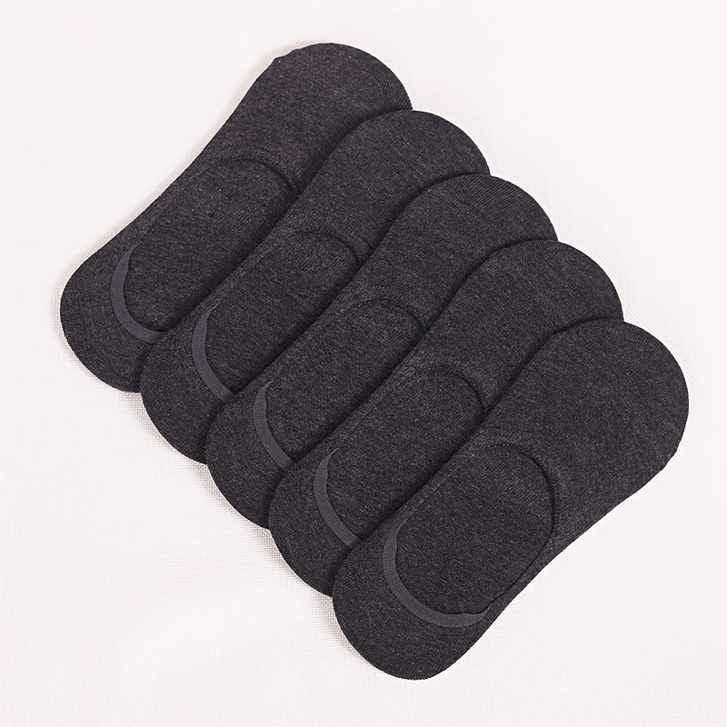 Men's Solid Color Boat Socks 5 Pairs Silicone Anti-Slip Low-Cut Summer Spring