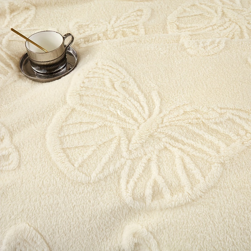 White Taffeta Butterfly Jacquard Throw Blanket Soft Warm Cozy for Couch Bed Travel