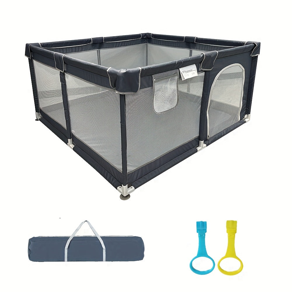 Kids Playpen Gray Polyester Enclosed Safe Play Area with Zipper Doors