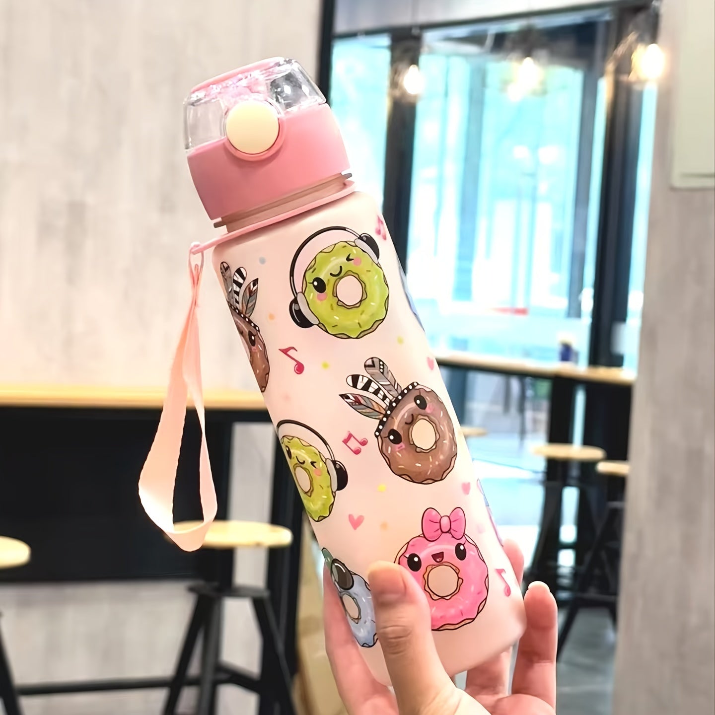 Cute Donut Design Water Bottle 700ml BPA-Free High-Temp Resistant Portable Leak-Proof Outdoor Use