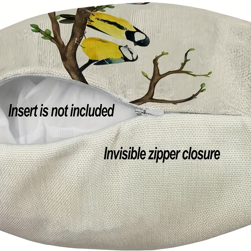 Bird and Floral Throw Pillow Cover 12x20 Inches Zippered Polyester Farmhouse Decor