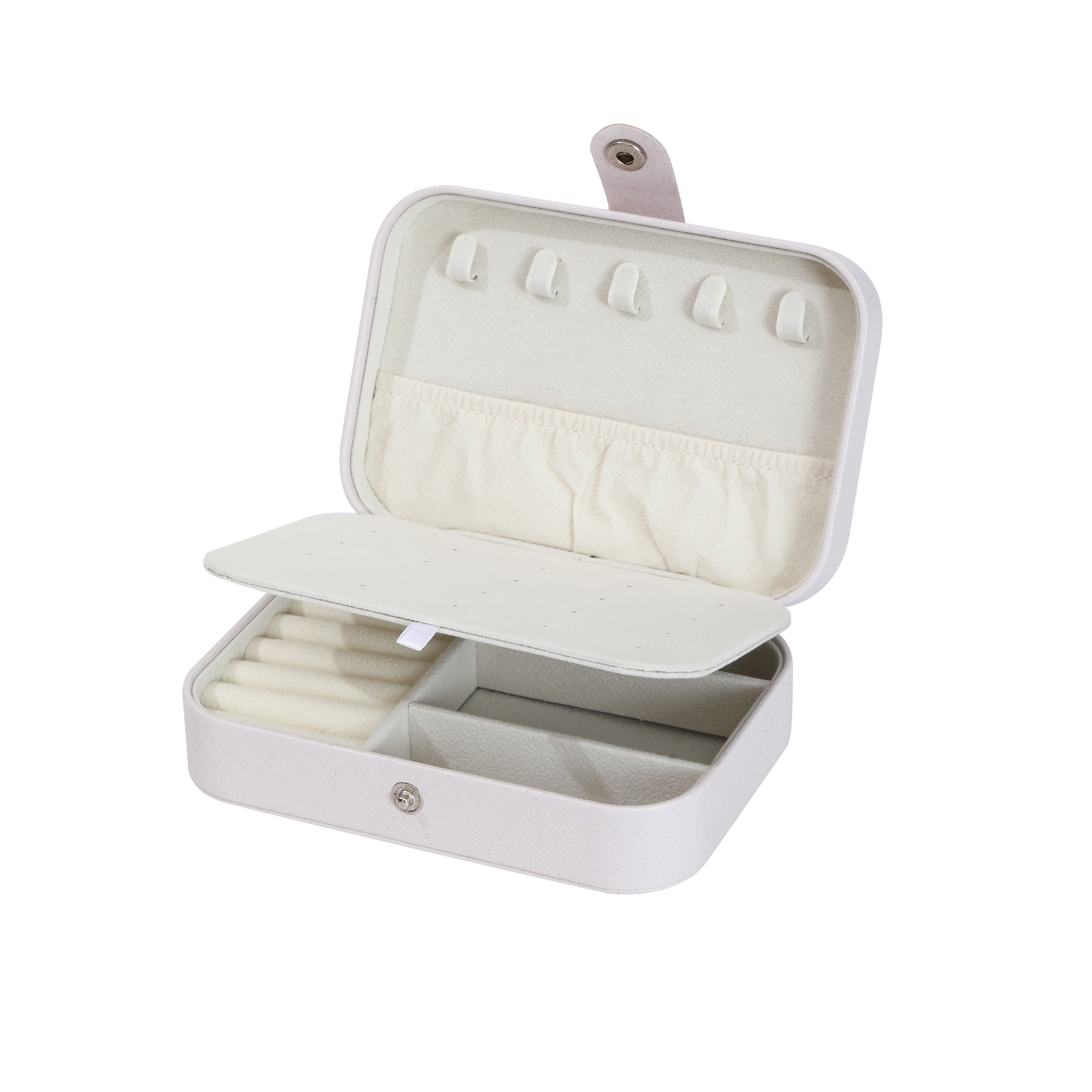 Caja portátil de cuero para organizar joyas para pendientes, collares y anillos