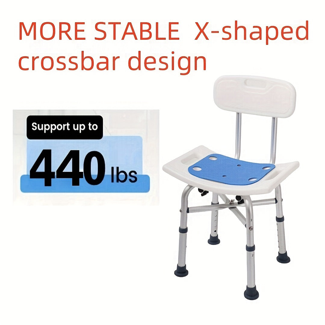 Adjustable Shower Stool with Backrest for Seniors and Disabled Adults Supports Up to 199.58 KG