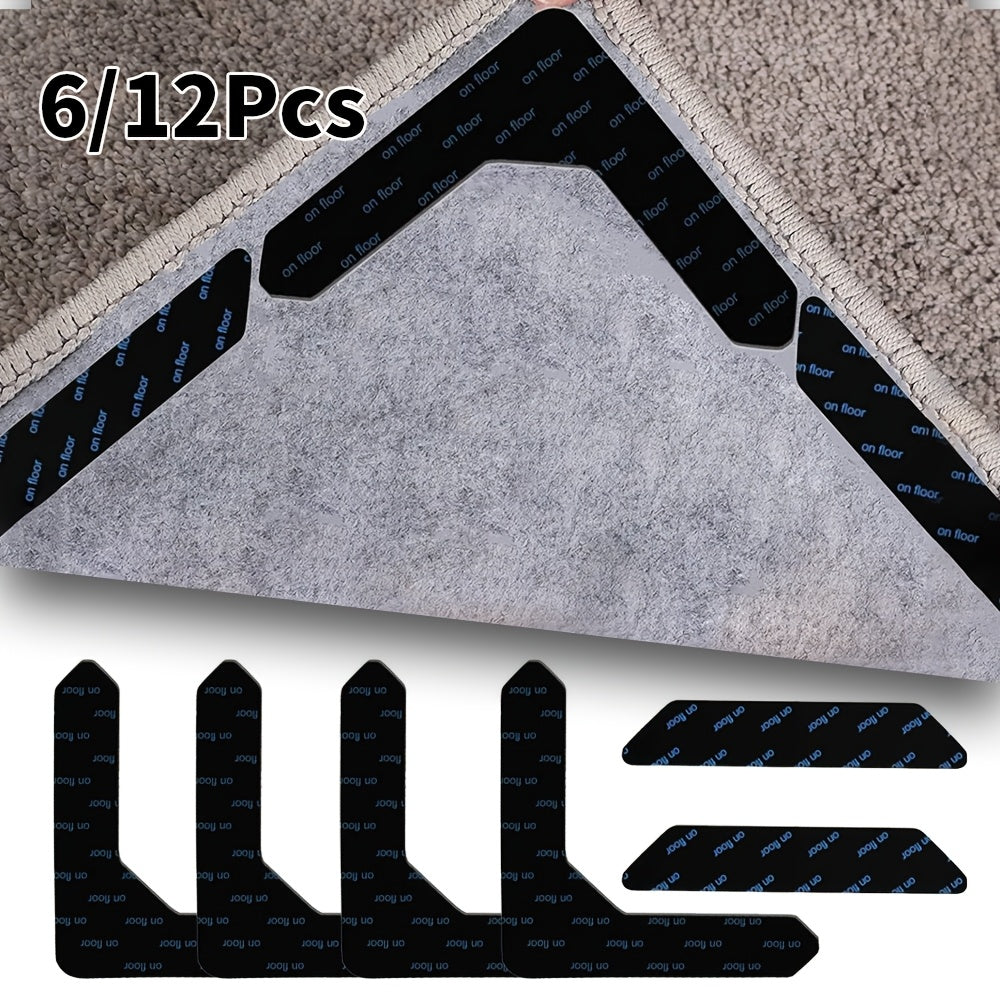 Non-Slip Carpet Grippers Set of 6 or 12 Reusable Plastic Rug Stickers for Indoor Use