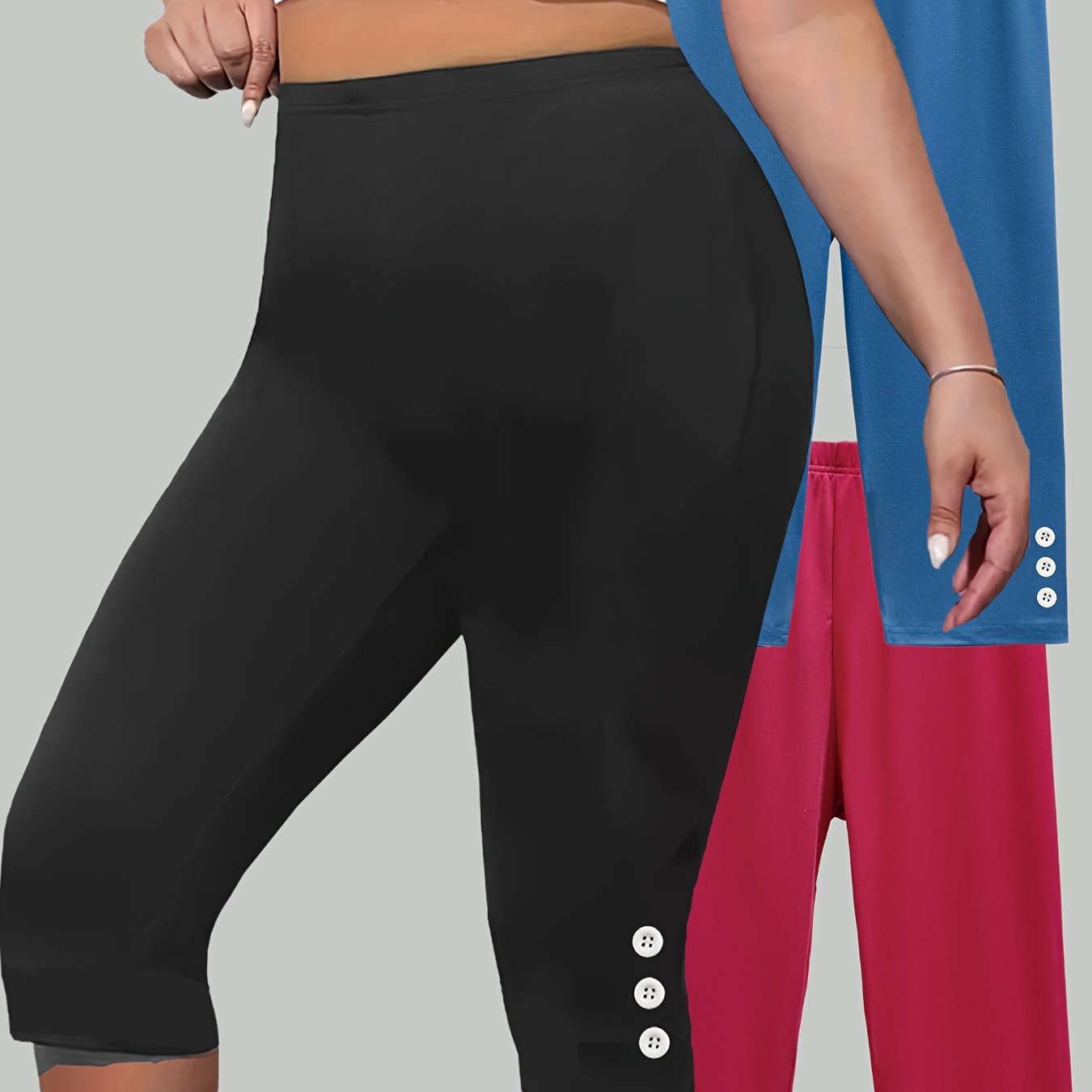 Pack de 3 leggings capri de cintura alta para mujer talla grande, cómodos y elásticos para verano