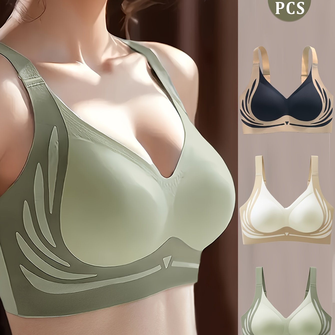 Women's Plus Size Seamless Sports Bras Backless V-Neck 3 Pack