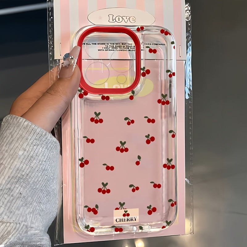 Funda de TPU con diseño floral de cereza para iPhone con protección anticaídas
