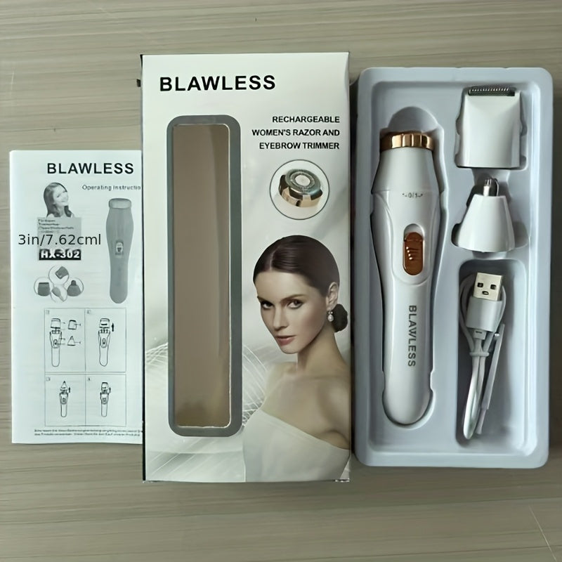 Kit de depilación eléctrica para mujer con depiladora recargable por USB, recortadora facial, afeitadora para nariz