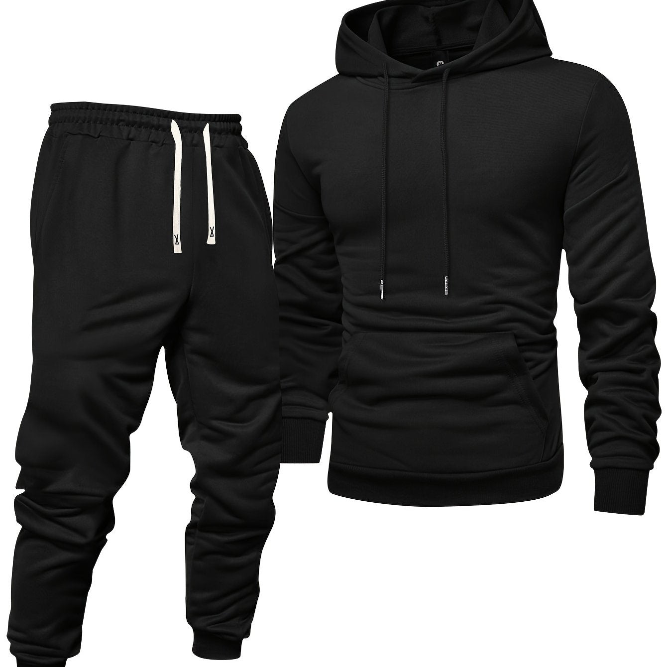 Men's Long Sleeve Hooded Sweatshirt and Threaded Sweatpants Set for Spring and Autumn