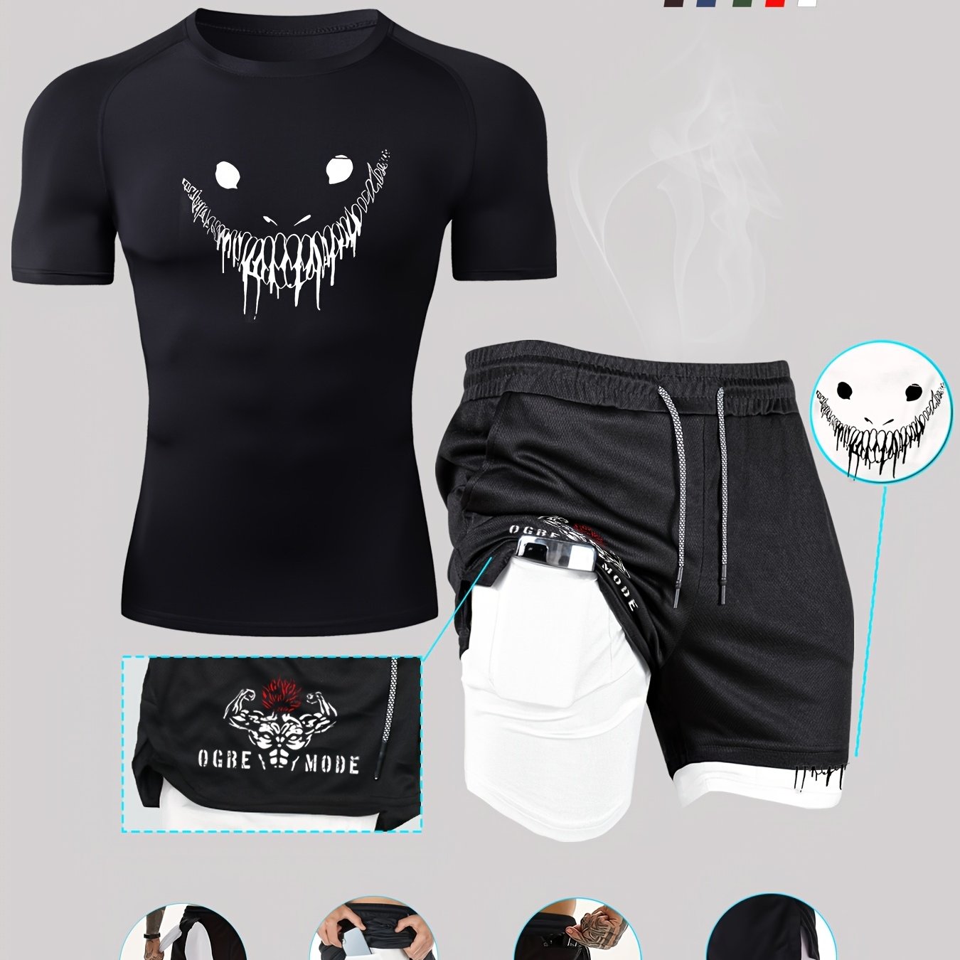 Men's Sportswear Set Quick-Dry Compression T-Shirt and Breathable Knit Running Shorts