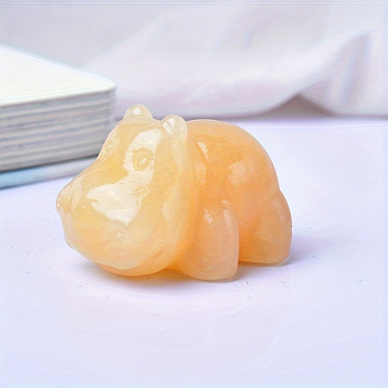 Hand-Carved Natural Crystal Hippo Figurine Small Stone Home Decor Gift