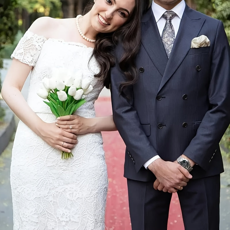 10pcs White Tulip Artificial Flowers for Weddings, Spring Wreaths, Home Decor