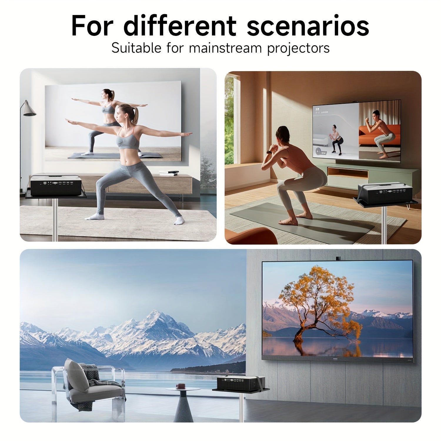 Soporte para proyector de acero inoxidable con banda elástica, altura ajustable, trípode plegable para hogar y oficina