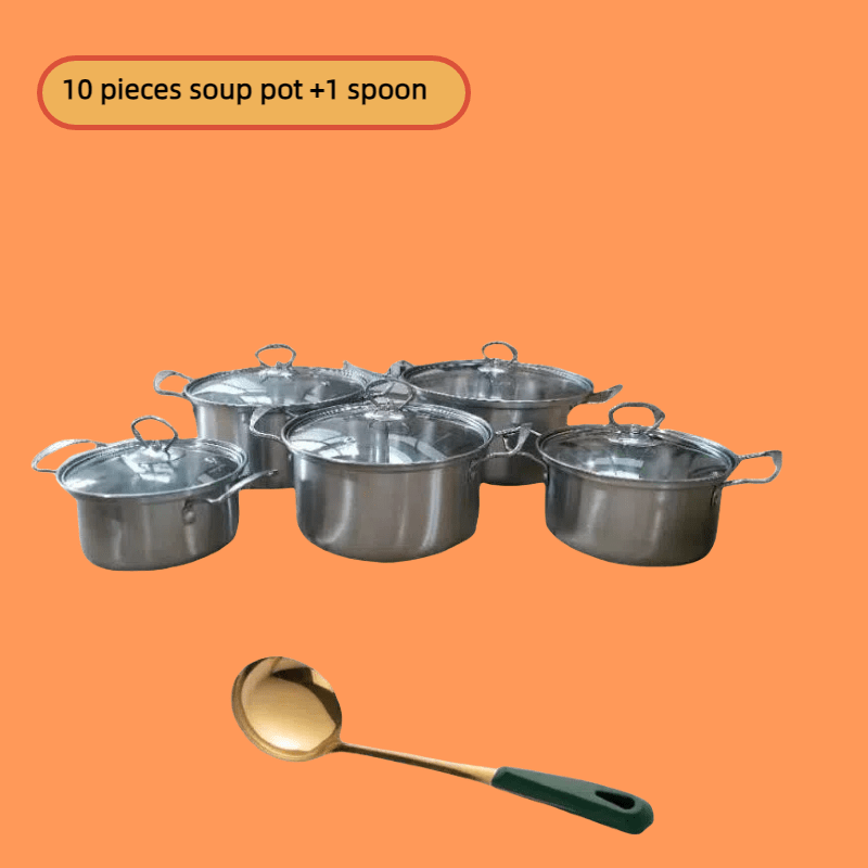 10-Piece Stainless Steel Stockpot Set with Double Handles and High Sides