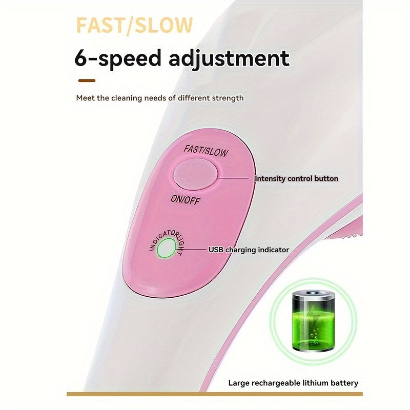 Electric Shower Brush with Detachable Handle Silicone Heads USB Rechargeable Lithium Battery