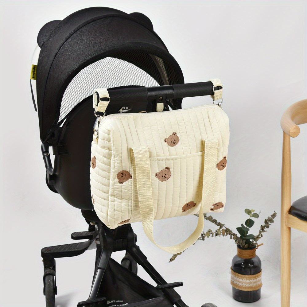 Spacious Embroidered Diaper Bag with Milk Bottle Organizer Multi-Functional Baby Stroller Hanging Bag