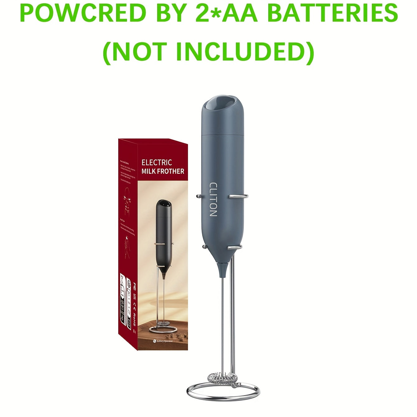 Electric Milk Frother Handheld Stainless Steel Stand Battery Powered For Coffee Latte