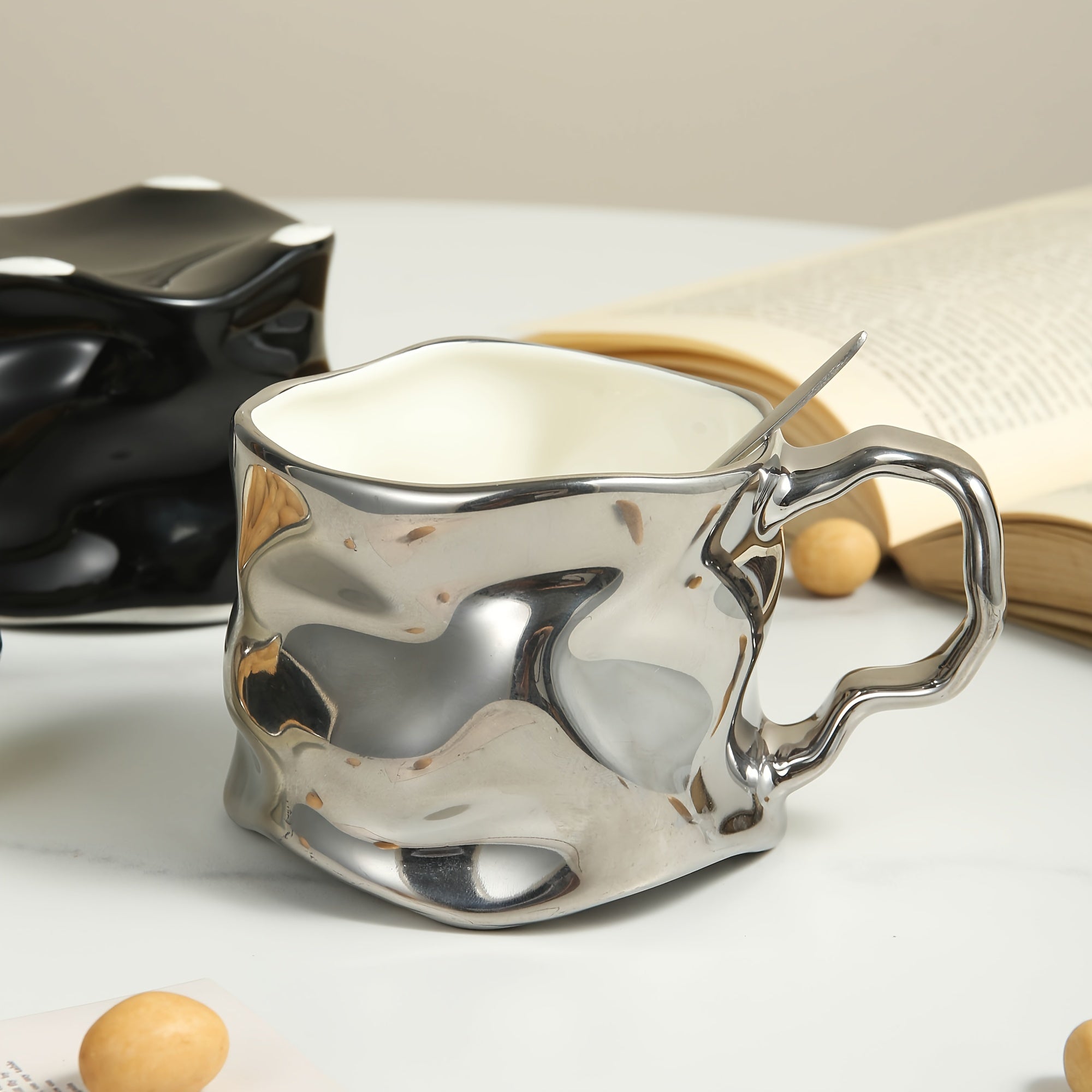 Creative Crinkled Ceramic Mug 12oz Coffee Cup with Unique Texture