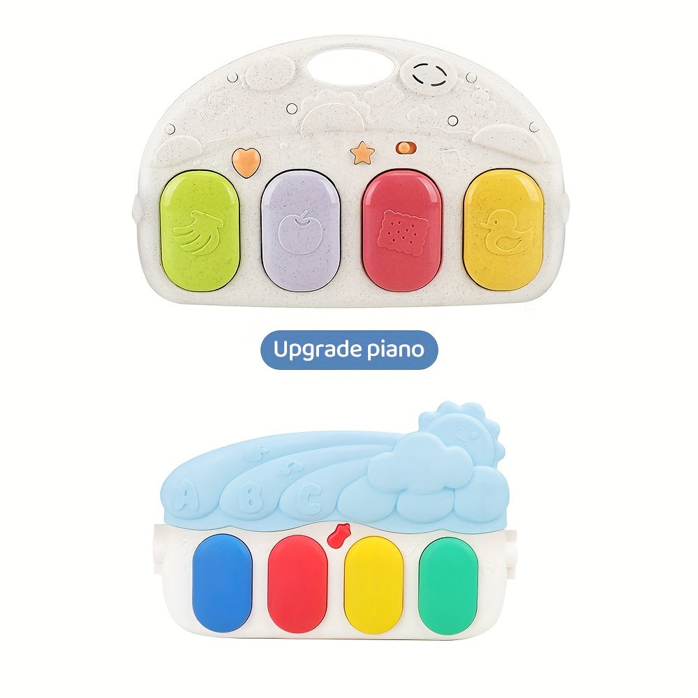 Soft Removable Pads for Kids on Blue Play Mat with Musical Piano and Bell Stand