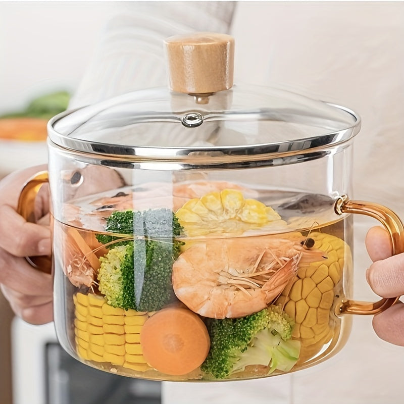 Clear Glass Saucepan with Lid High Borosilicate Heat-Resistant for Gas Stove Cooking