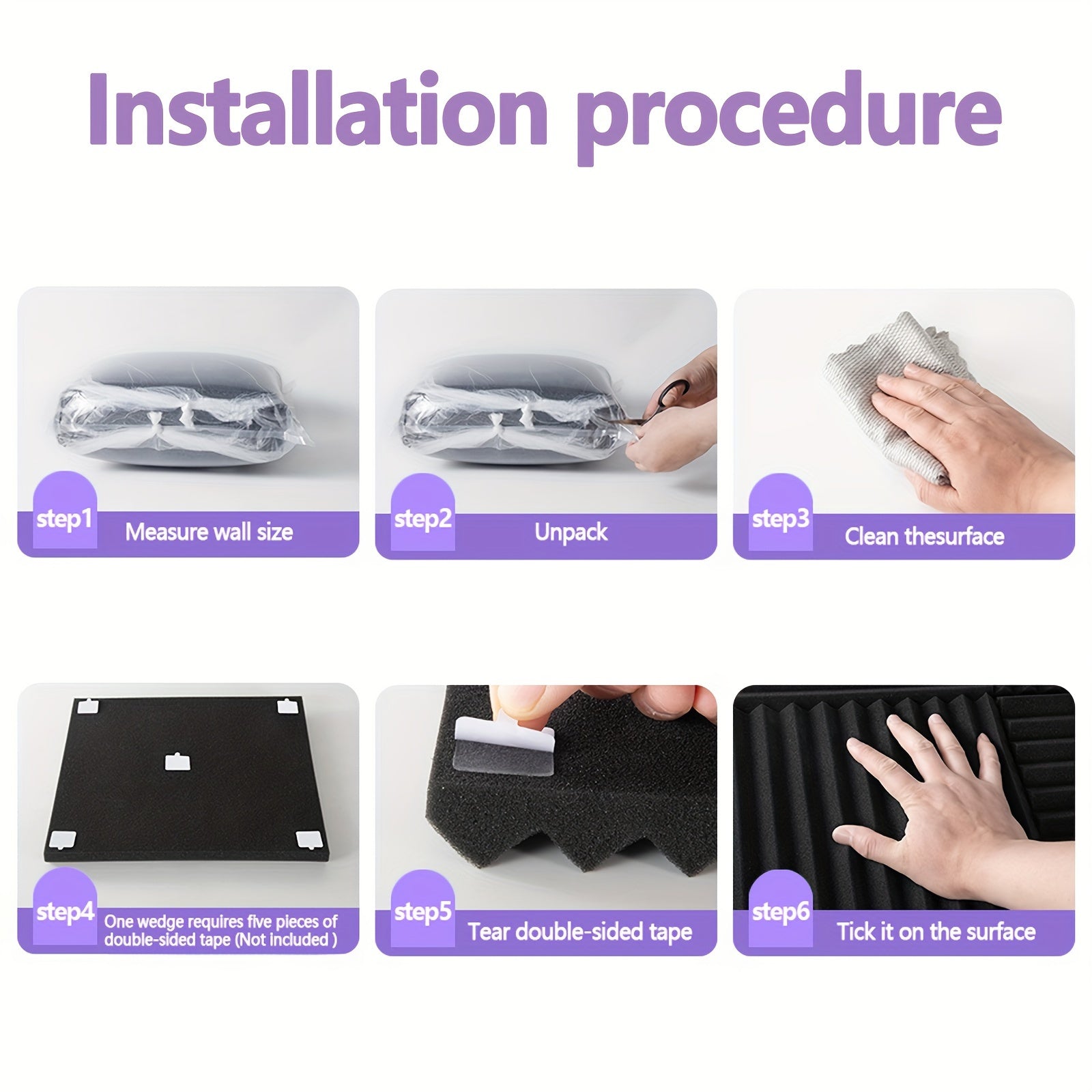 48 paneles de cuña acústica insonorizada en negro, baldosas de espuma acústica ignífugas de 30x30cm para estudios, cine en casa, oficina