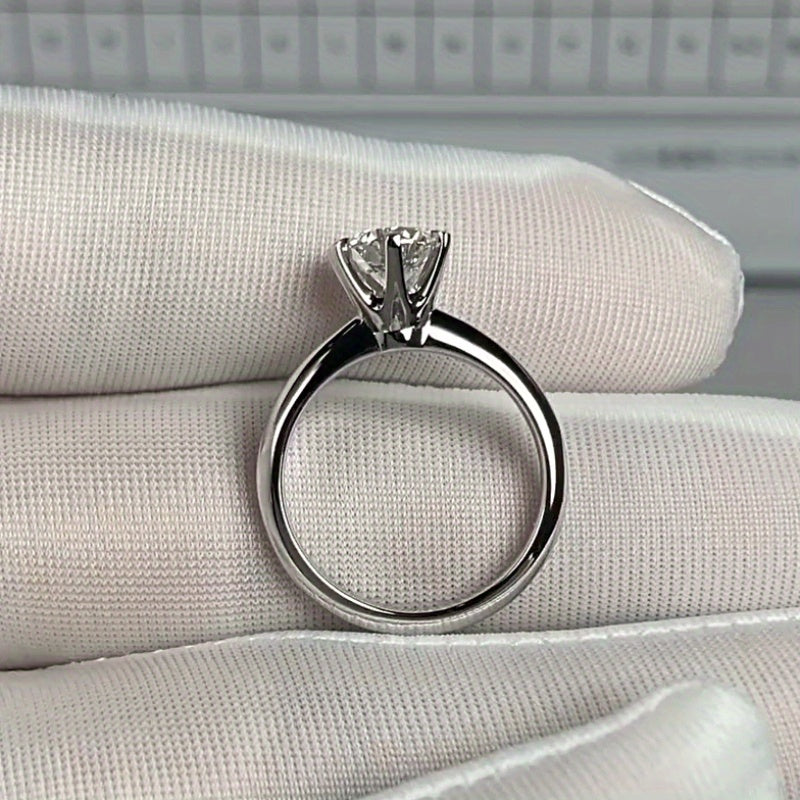 Silver Ring with 0.5 Carat Moissanite Stone and Six-Prong Setting for Engagement and Everyday Wear