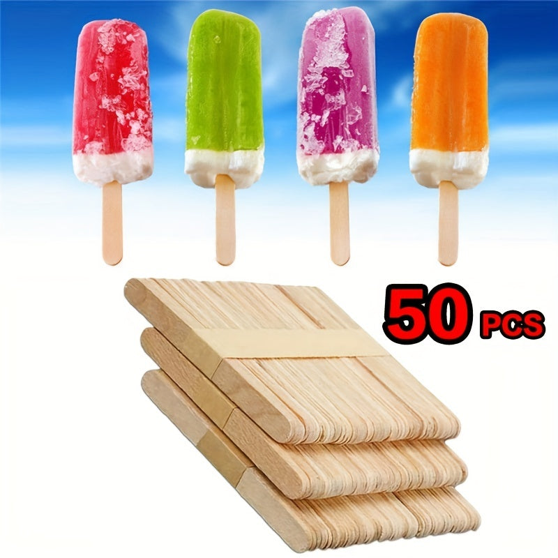 50 Palitos de madera natural para manualidades, ideales para helados de paleta DIY, accesorios de cocina
