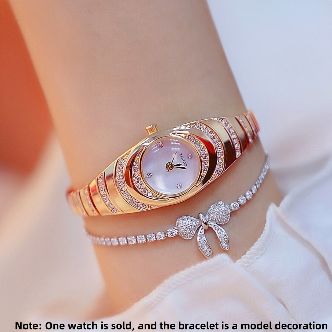 Women's Watch with Round Dial, Water Diamonds, Gold Quartz Movement