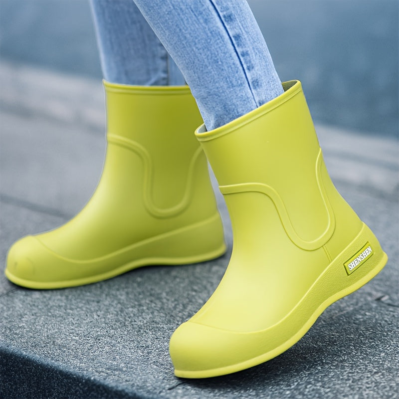 Women's Slip-On Mid-Calf Boots All-Season Non-Slip PVC Black Gray Pink