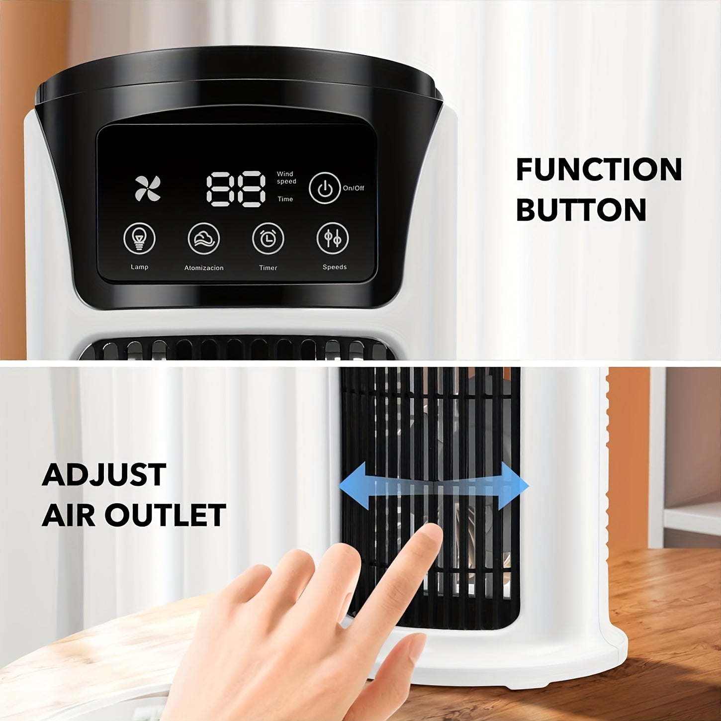 USB quvvatlangan portativ havo konditsioneri humidifikatori, 6 ta sozlanadigan tezlik bilan, 300ml suv tanki, turli xonalar uchun ideal, mustahkam plastikdan tayyorlangan, ≤36V da ishlaydi.