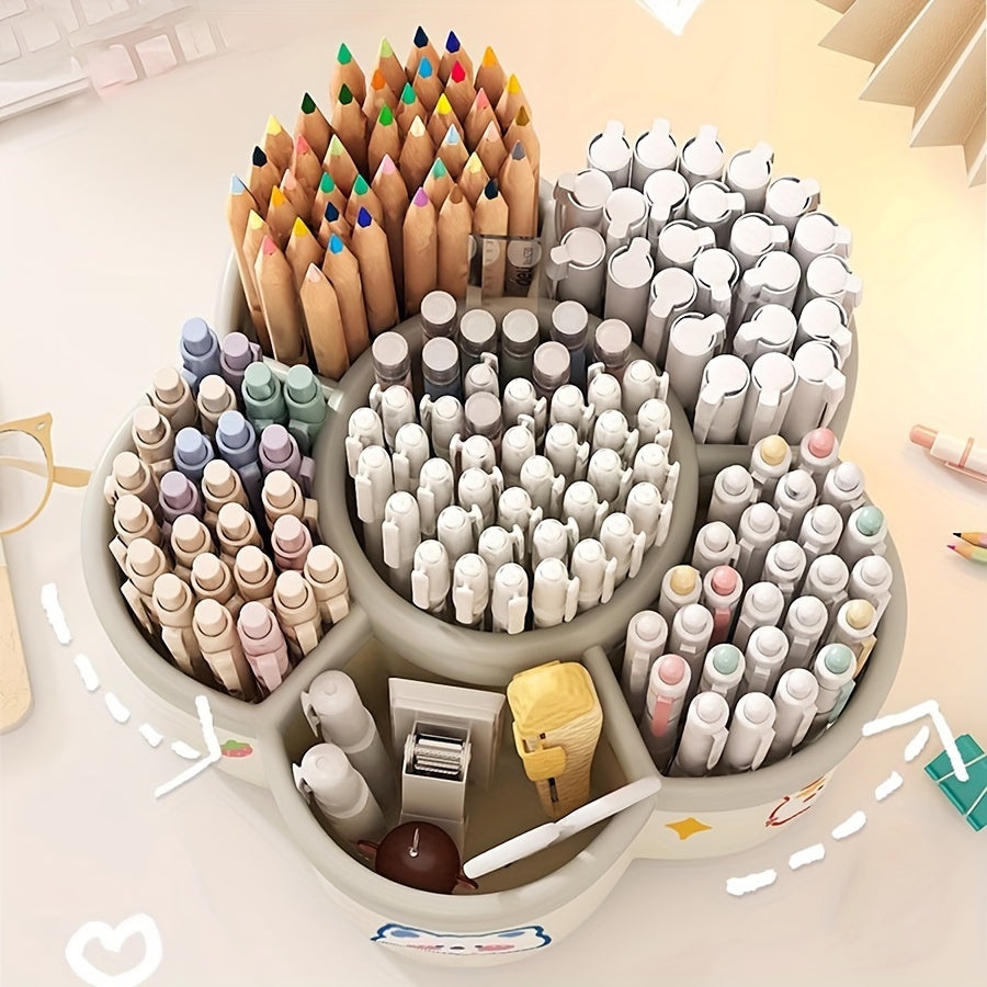 Rotating Desk Organizer with Multi-Compartment Storage for Stationery and Makeup