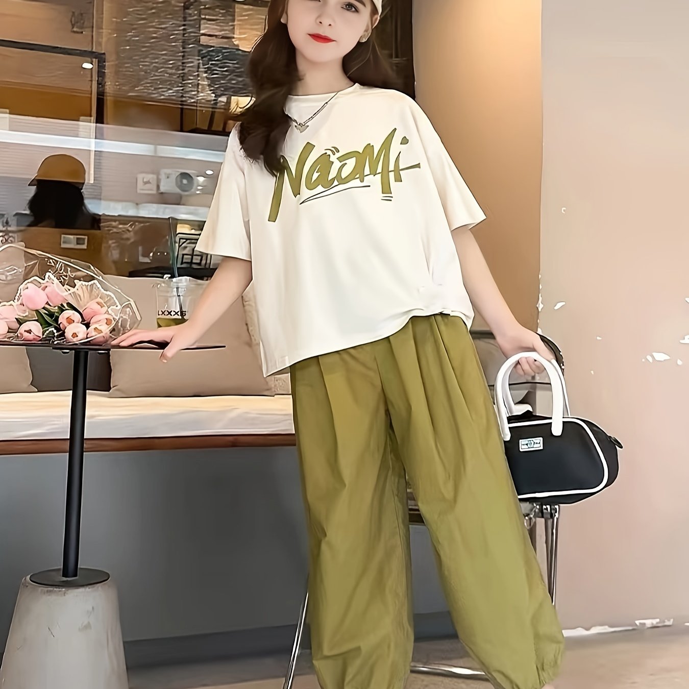 Girls Streetwear Outfit 2PCS Short Sleeve Tee and Baggy Pants Summer Casual Clothing